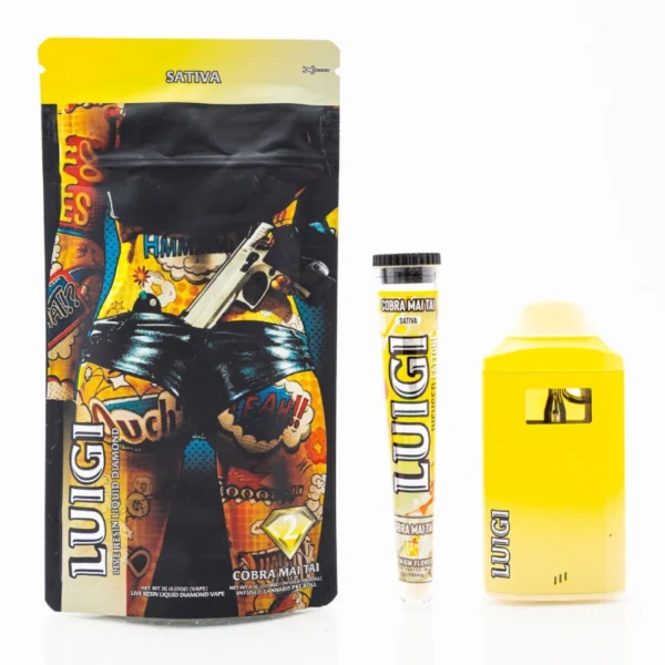 Luigi-Live-Resin-Liquid-Diamond-Pluma-de-Wax-2G-Pre-roll-0.5G-Cobra-Mai-Tai Luigi | Pluma de Wax 2G + Pre-roll 0.5G