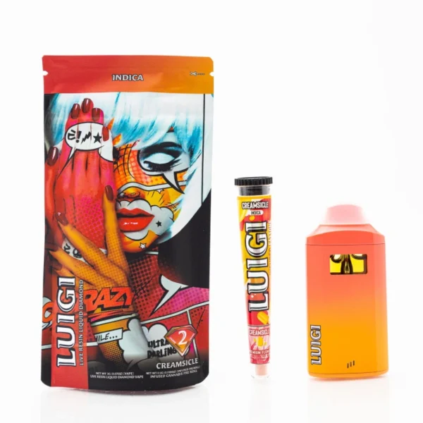 Luigi-Live-Resin-Liquid-Diamond-Pluma-de-Wax-2G-Pre-roll-0.5G-Creamsicle Luigi | Pluma de Wax 2G + Pre-roll 0.5G