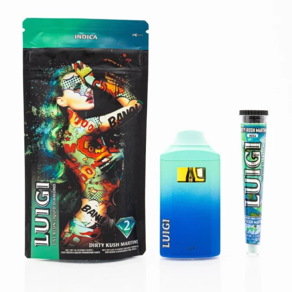 Luigi-Live-Resin-Liquid-Diamond-Pluma-de-Wax-2G-Pre-roll-0.5G-Dirty-Kush-Martini Luigi | Pluma de Wax 2G + Pre-roll 0.5G