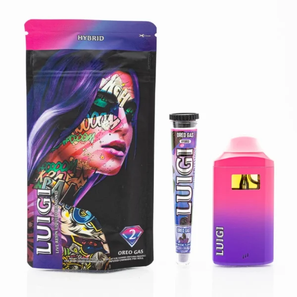 Luigi-Live-Resin-Liquid-Diamond-Pluma-de-Wax-2G-Pre-roll-0.5G-Oreo-Gas Luigi | Pluma de Wax 2G + Pre-roll 0.5G